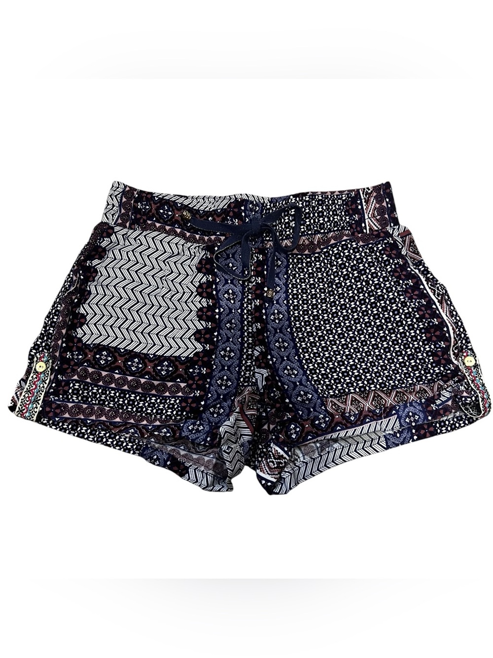 Blue Rain Navy & White Boho Patchwork Athletic Shorts